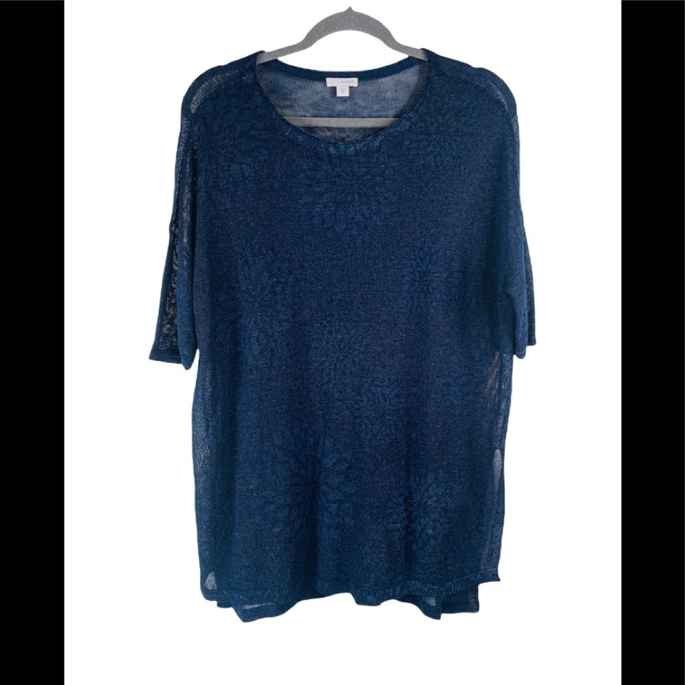 J. Jill Sheer Oversized Linen Blend Navy Short Sleeved Top Size XS